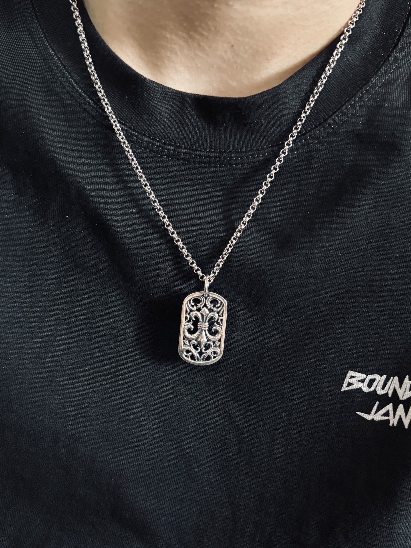 Chrome Hearts Silver Filigree Tag Necklace